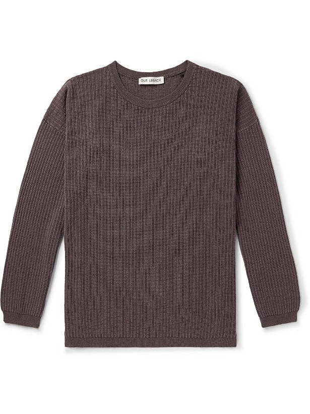 Photo: Our Legacy - Ribbed Recycled Silk-Blend Sweater - Brown