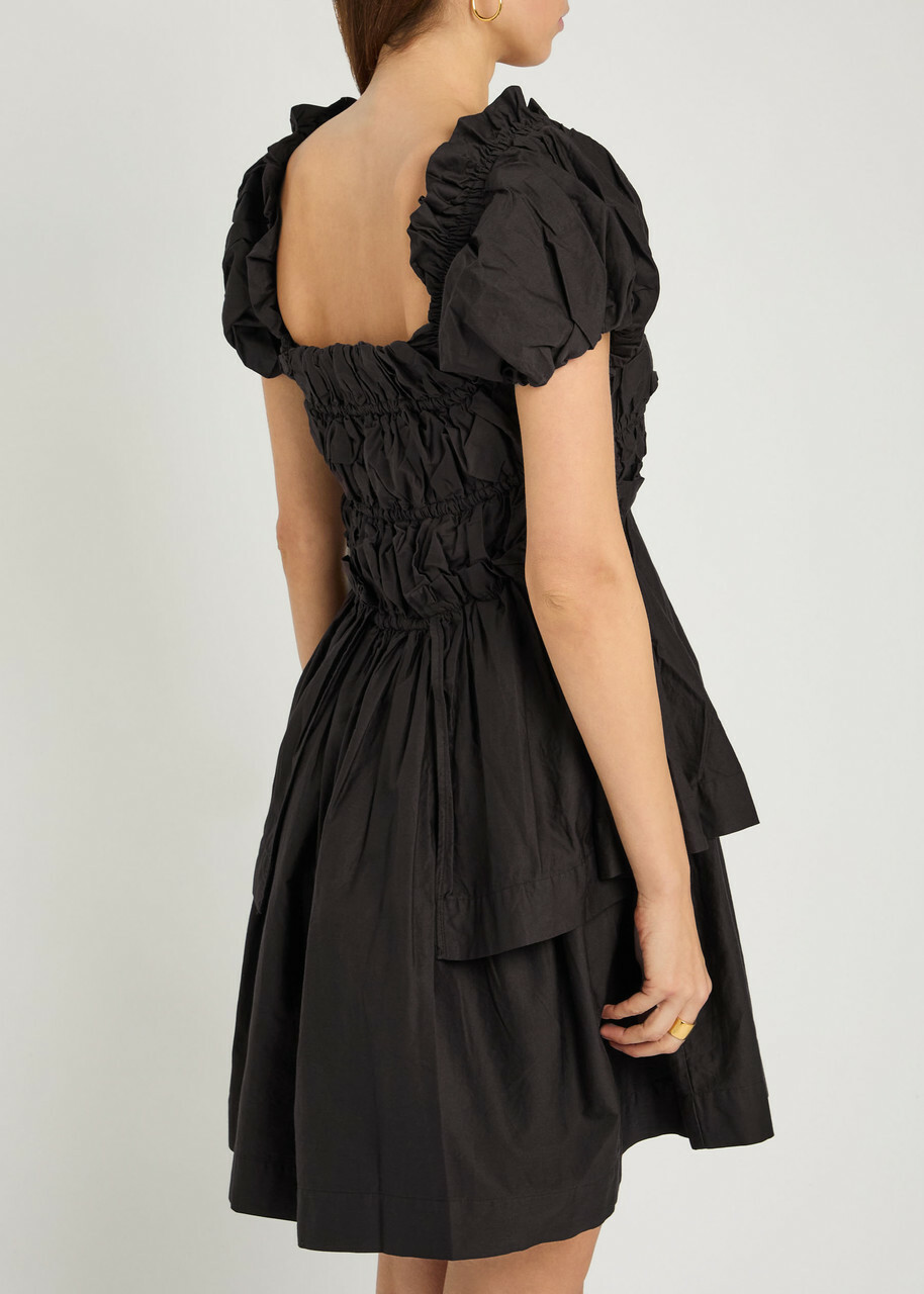 Damson Madder Lyza Ruffled Cotton Mini Dress Black