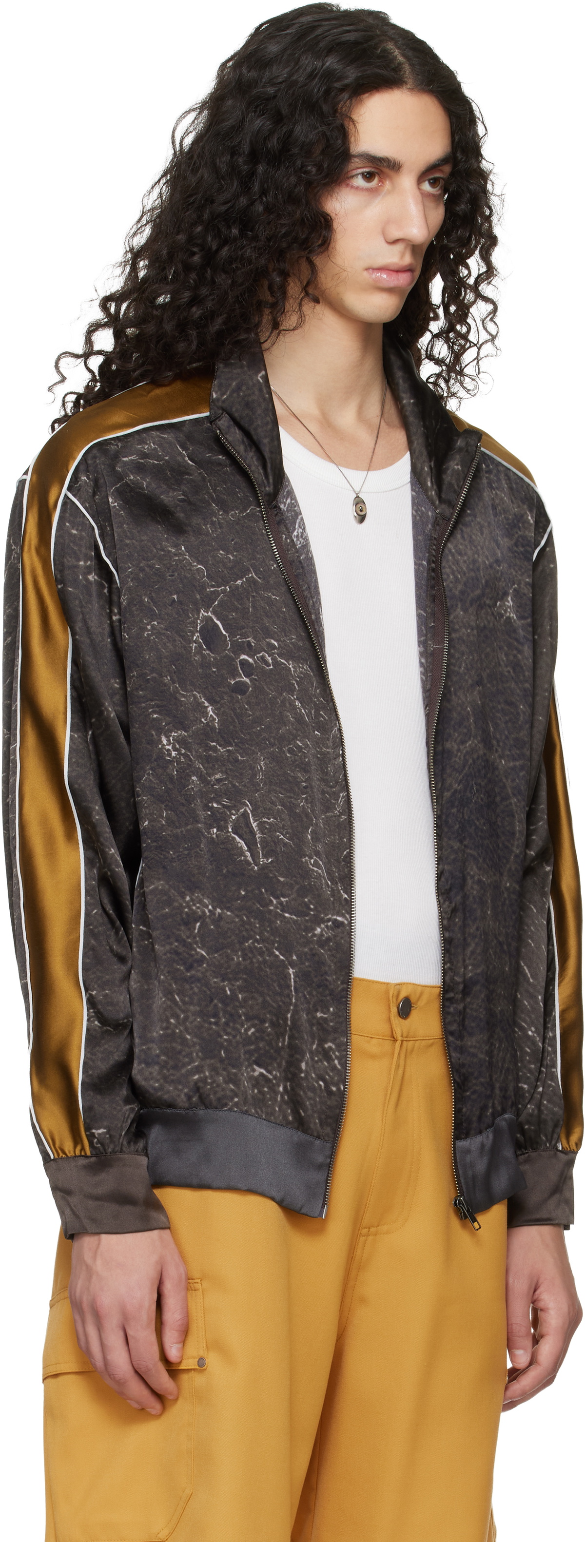 Serapis Brown Satin Silk Football Track Jacket