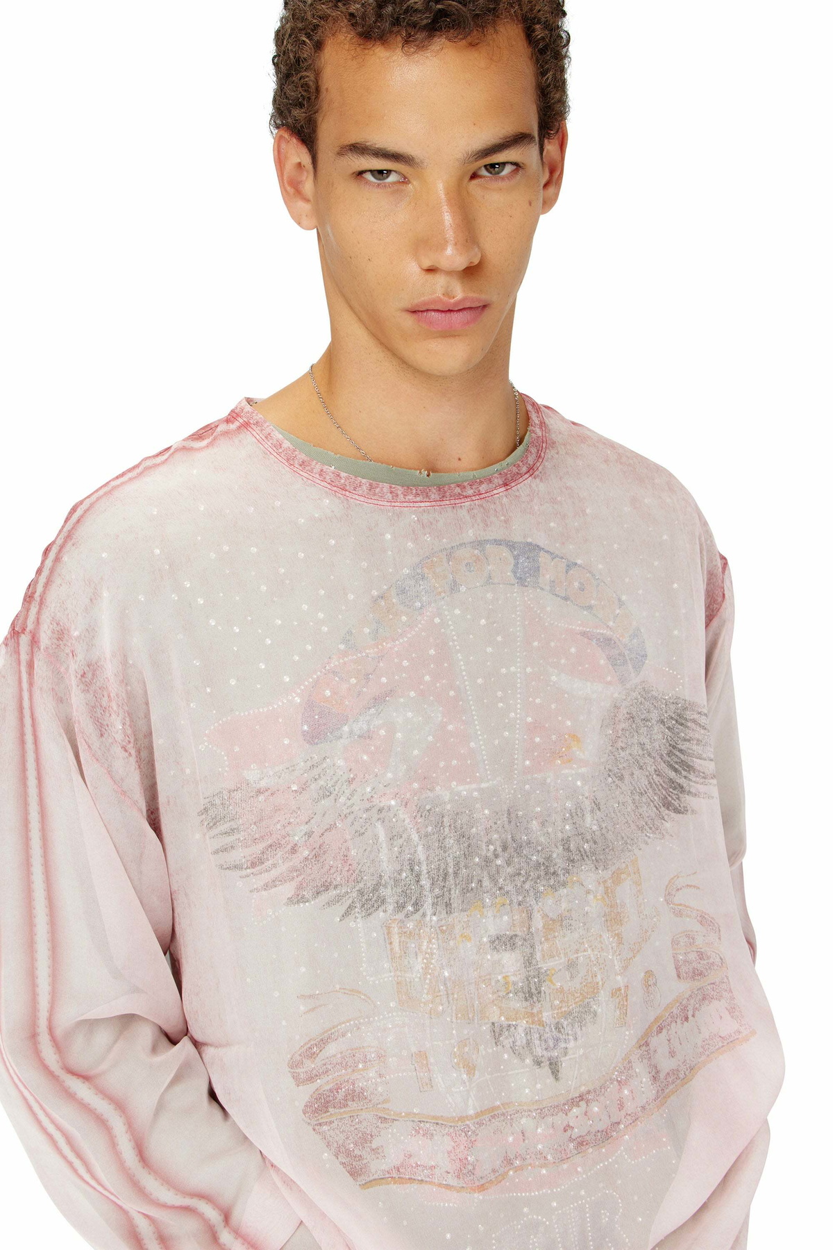 Diesel Sheer chiffon top with concert graphics - T-Shirts Mens in Red