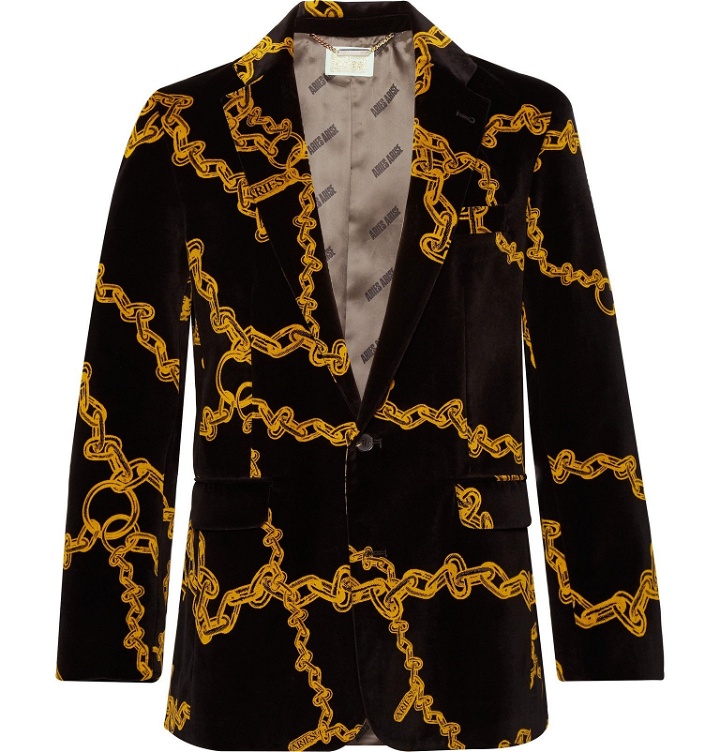 Photo: Aries - Black Slim-Fit Printed Cotton-Velvet Suit Jacket - Black