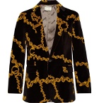 Aries - Black Slim-Fit Printed Cotton-Velvet Suit Jacket - Black