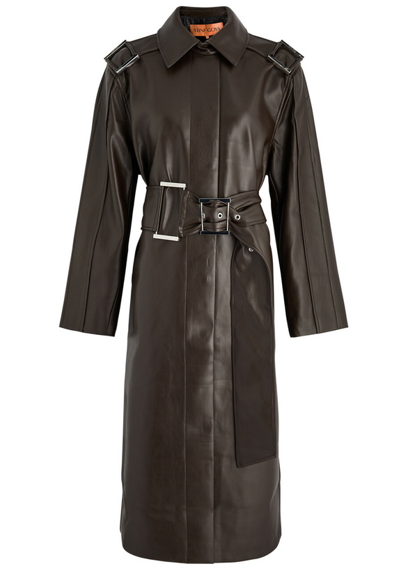 Photo: Stine Goya Belted Faux Leather Trench Coat Chocolate