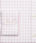 Brooks Brothers Men's Stretch Madison Relaxed-Fit Dress Shirt, Non-Iron Twill English Collar Grid Check | Pink