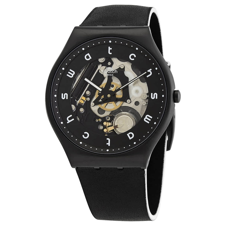Photo: Swatch White Side Quartz Black Skeleton Dial Mens Watch SS07B101
