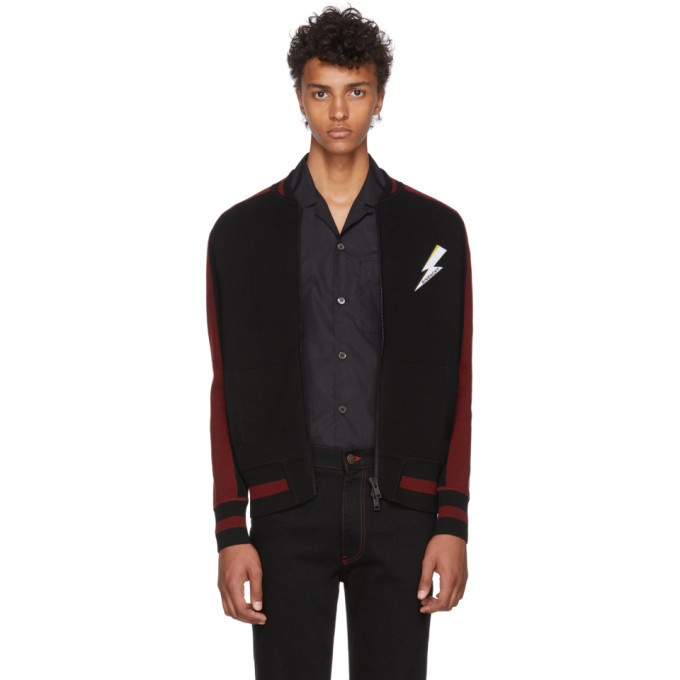 Photo: Givenchy Black and Red Knit Teddy Bomber Jacket
