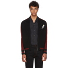 Givenchy Black and Red Knit Teddy Bomber Jacket
