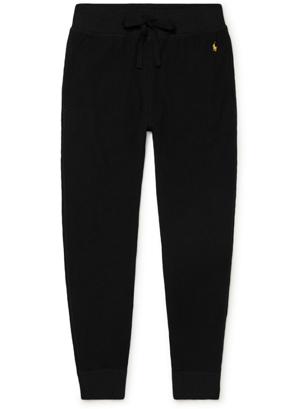 Photo: Polo Ralph Lauren - Slim-Fit Tapered Logo-Embroidered Waffle-Knit Cotton Sweatpants - Black