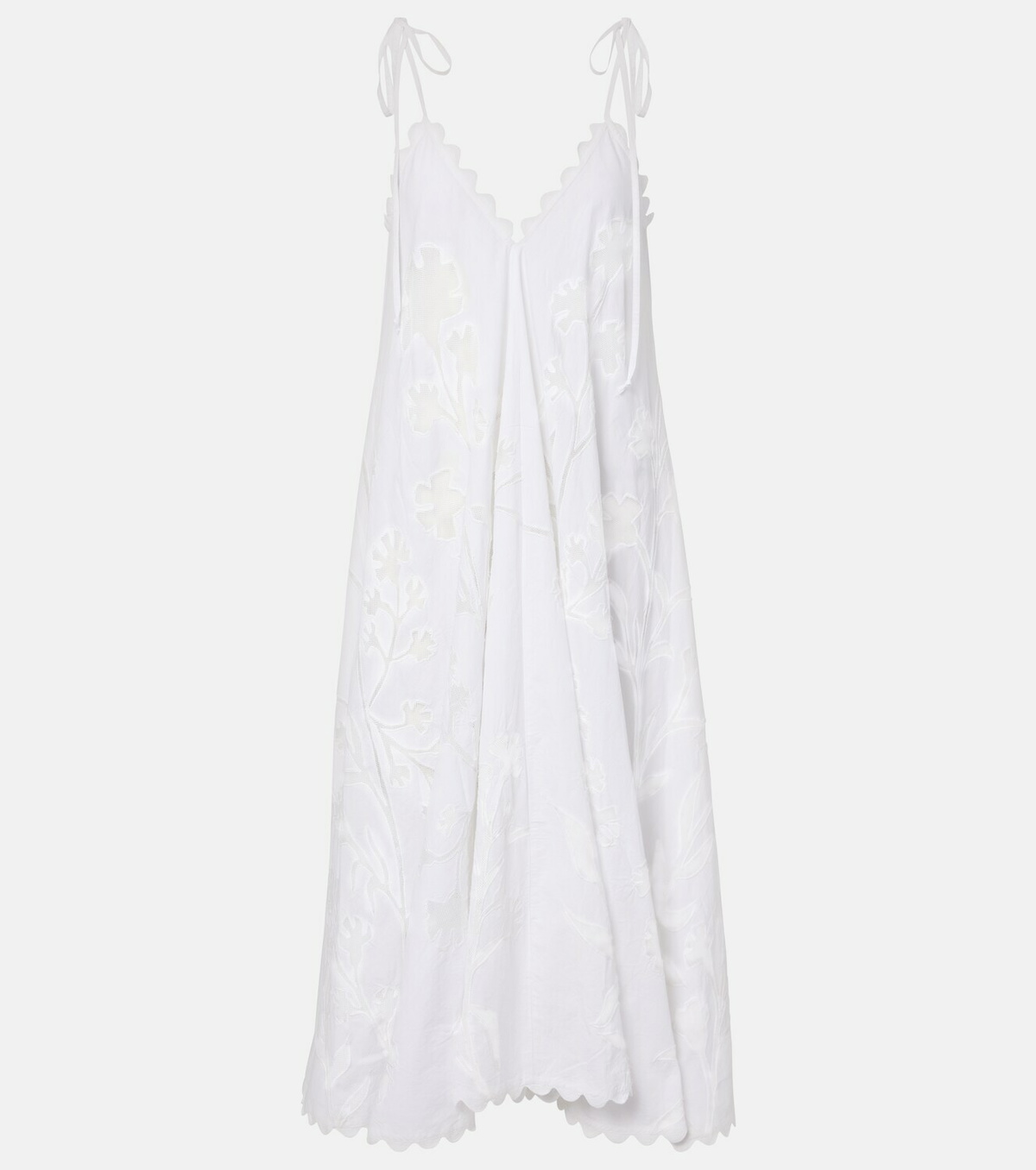 Juliet Dunn Embroidered scalloped cotton midi dress