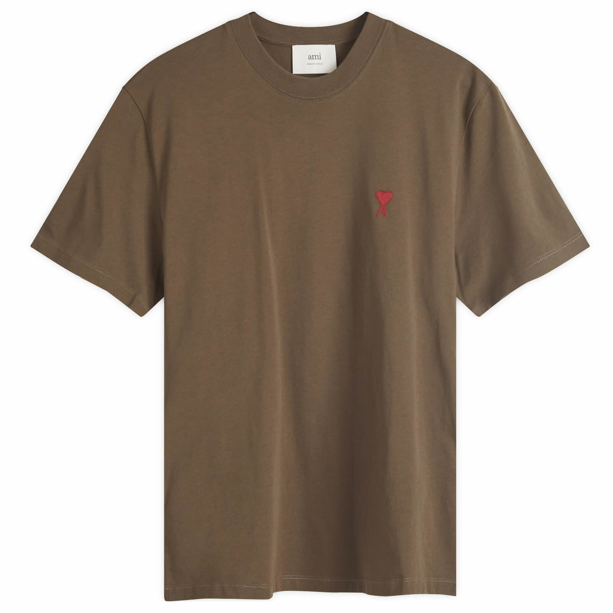 AMI Paris Men's Small A Heart T-Shirt in Dark Coffee