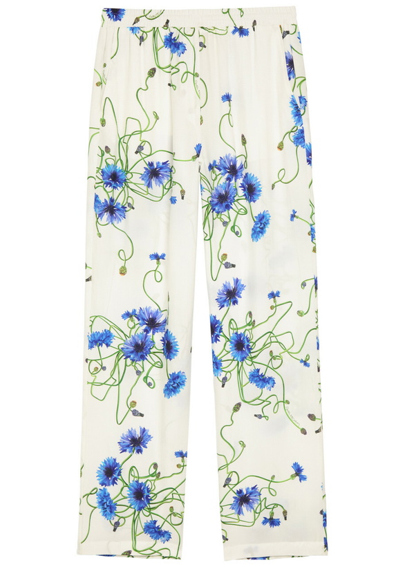 Photo: Stella Mccartney Floral Print Straight-leg Textured Satin Trousers White