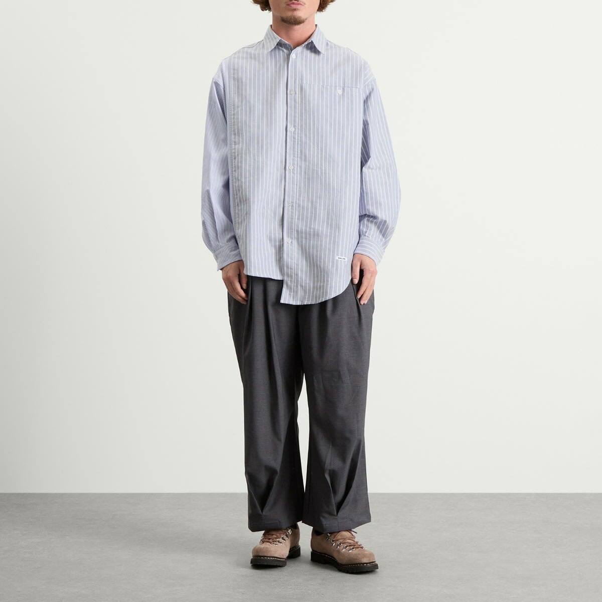 Anglan Men's Unbalance Patch Big Shirt in Striped