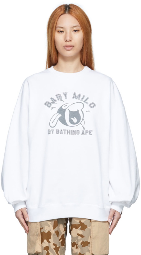 Photo: BAPE White Baby Milo Puff Sleeve Sweatshirt