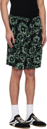 Dries Van Noten Black & Green Embroidered Shorts