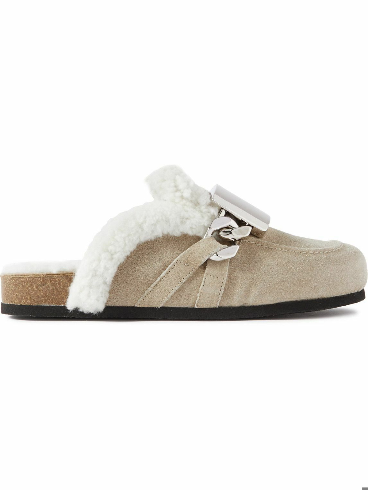 JW Anderson - Buckle-Embellished Shearling-Lined Suede Backless Loafers ...