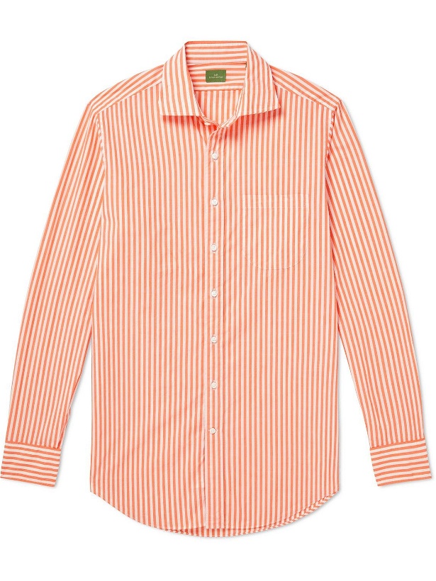 Photo: Sid Mashburn - Spread-Collar Striped Cotton-Chambray Shirt - Orange