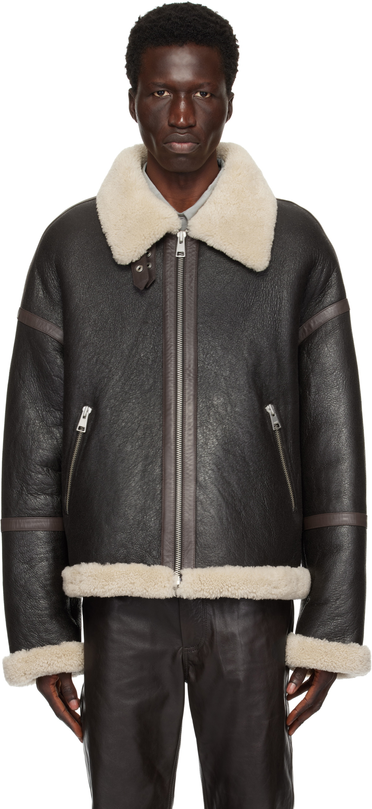 ジャケット AMI Women Jackets E24FBV007VI0007 Brown AMI Camel Brown Suede Leather Zip-Up Jacket Women XL New NWT