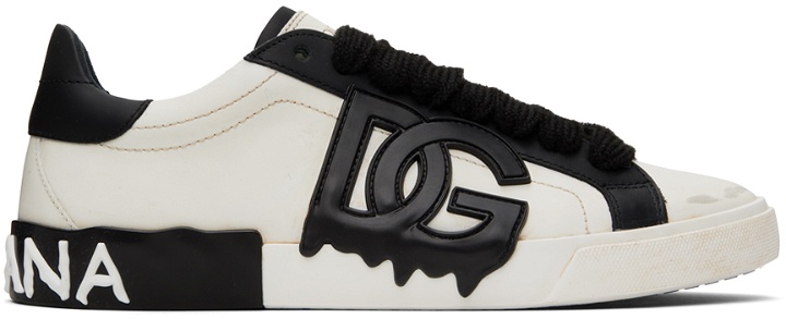 Photo: Dolce&Gabbana White & Black Portofino Vintage Sneakers