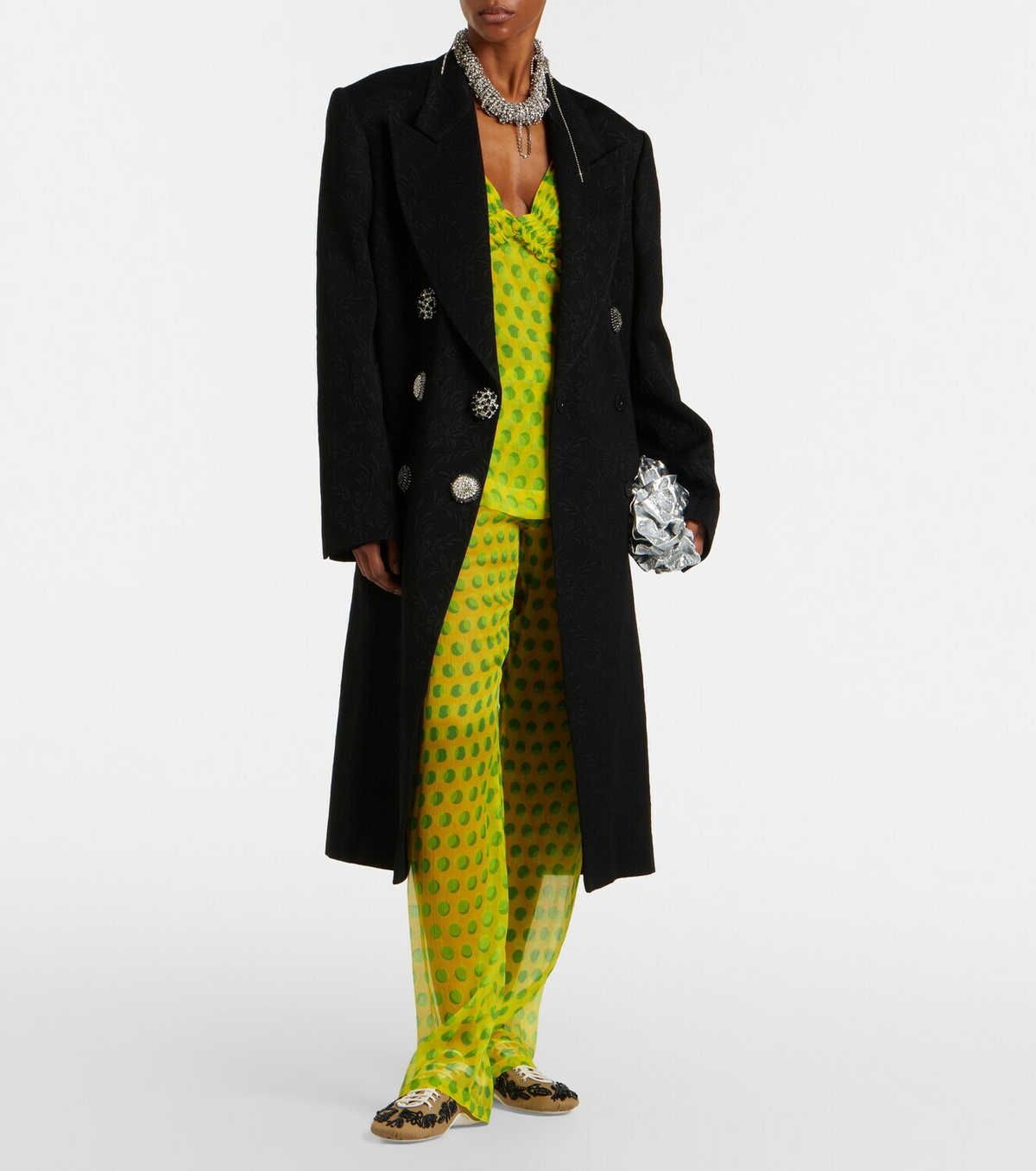 Dries Van Noten Polka-dot silk straight pants