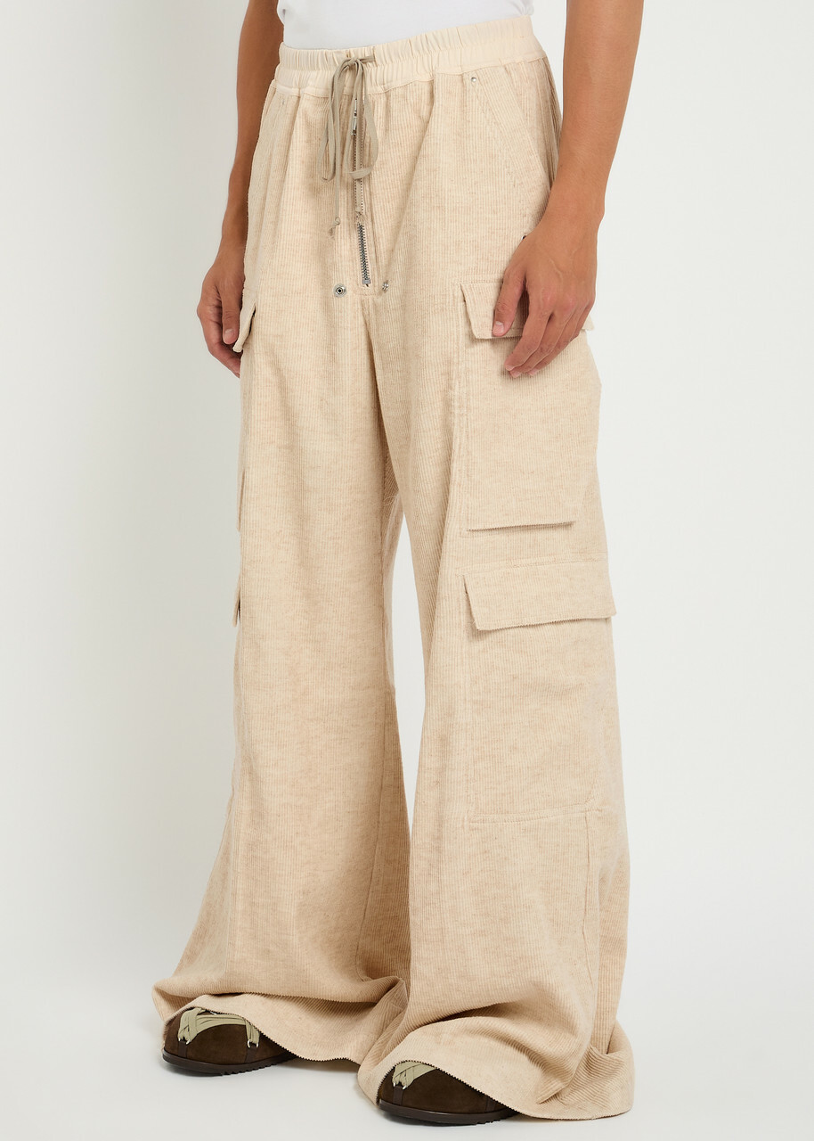 Rick Owens Cargobela Wide-leg Corduroy Cargo Trousers Cream