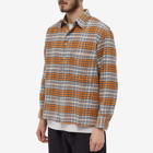 Universal Works Men's Brushed Flannel Square Pocket Shirt in Grey/Orange Check