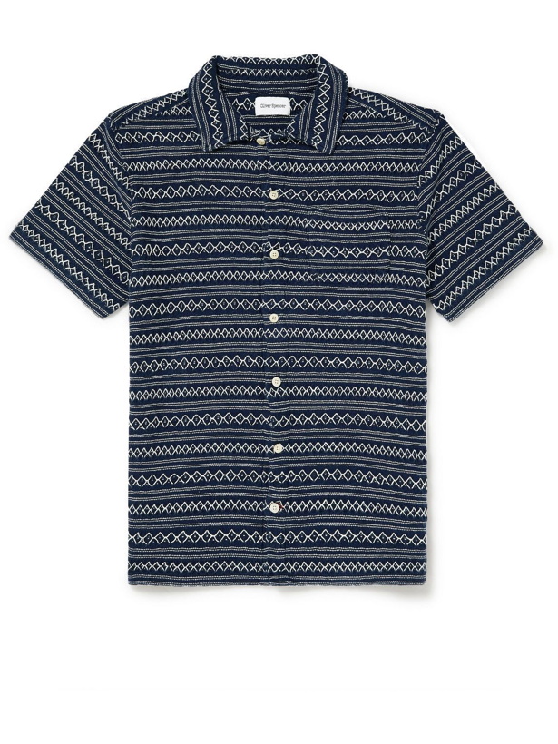 Photo: Oliver Spencer - Riviera Embroidered Crocheted Cotton Shirt - Blue