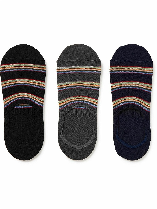 Photo: Paul Smith - Three-Pack Striped Cotton-Blend No-Show Socks