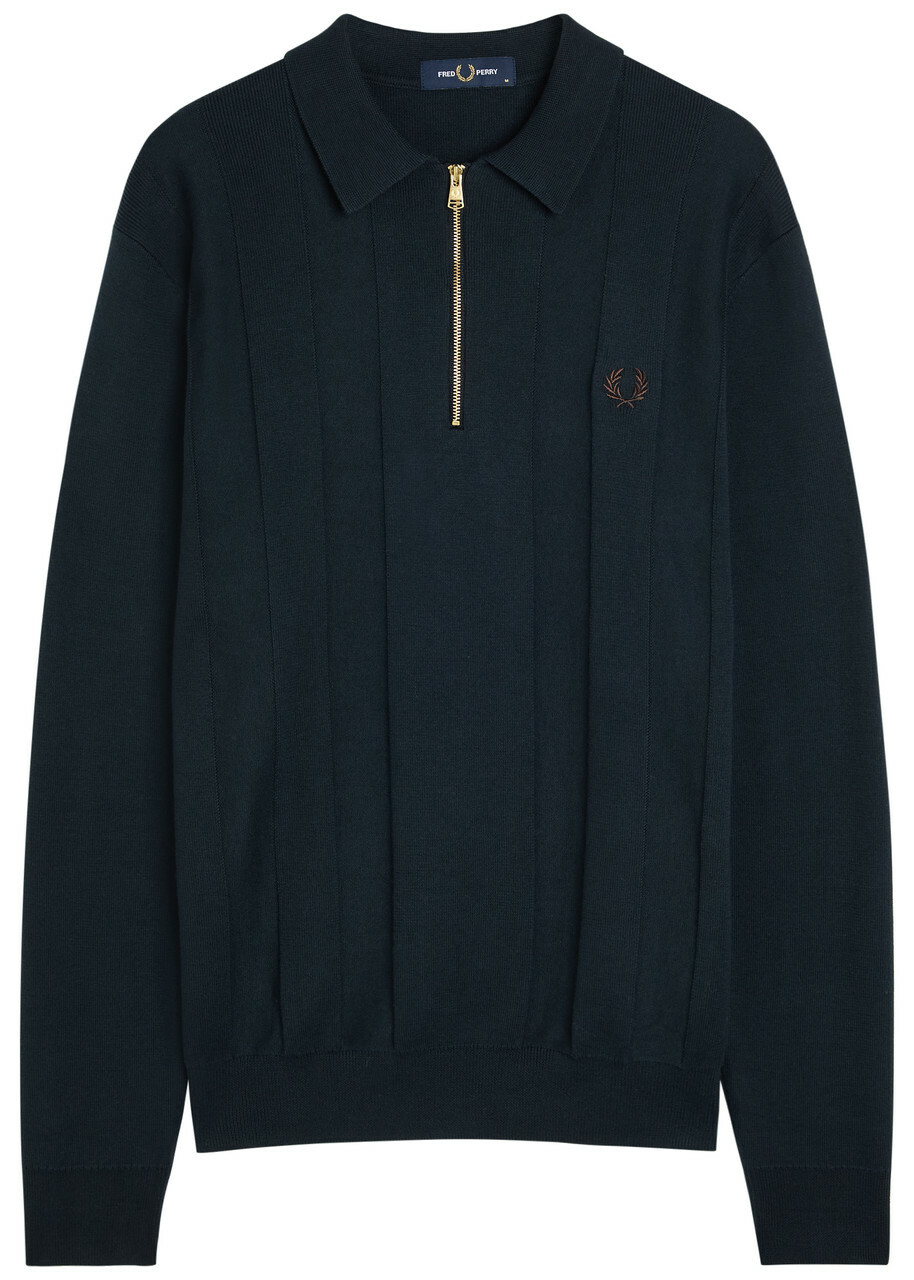 Fred Perry Logo-embroidered Fine-knit Cotton Jumper Navy
