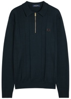 Fred Perry Logo-embroidered Fine-knit Cotton Jumper Navy