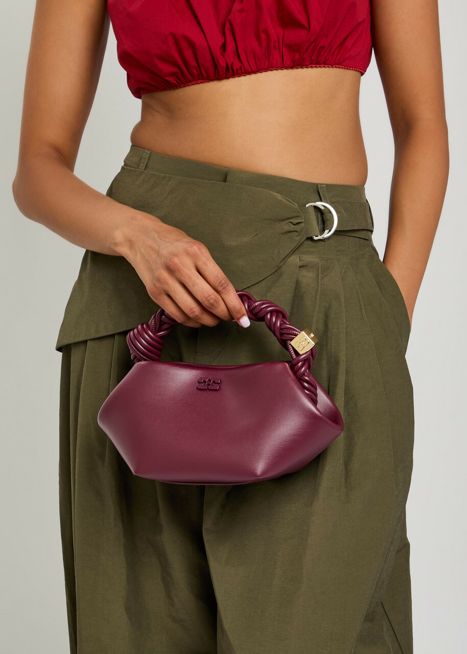 Ganni Bou Mini Leather top Handle bag - Burgundy - One Size