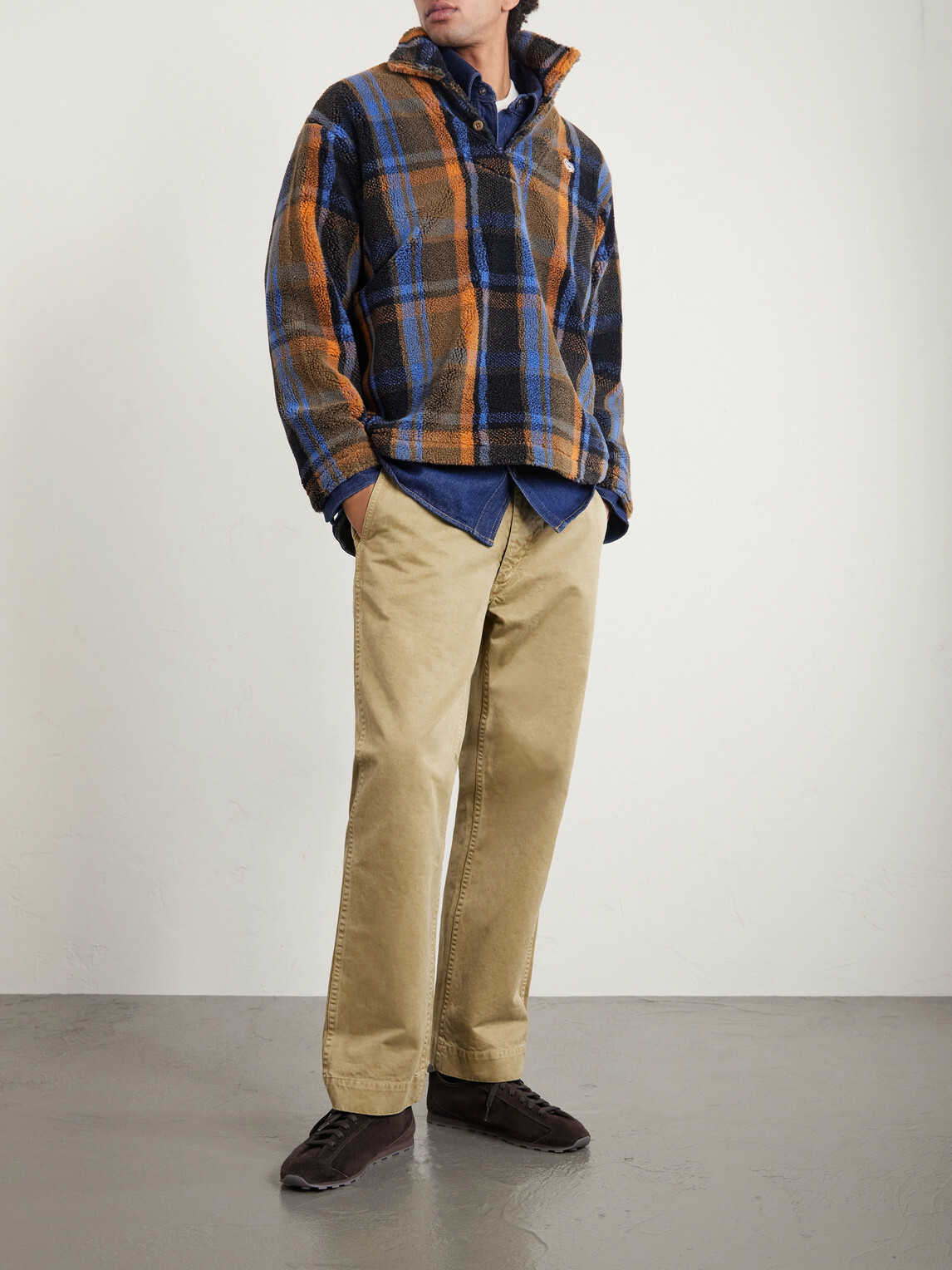 Human Made - Logo-Embroidered Appliquéd Checked Fleece Sweater - Brown