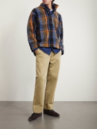 Human Made - Logo-Embroidered Appliquéd Checked Fleece Sweater - Brown