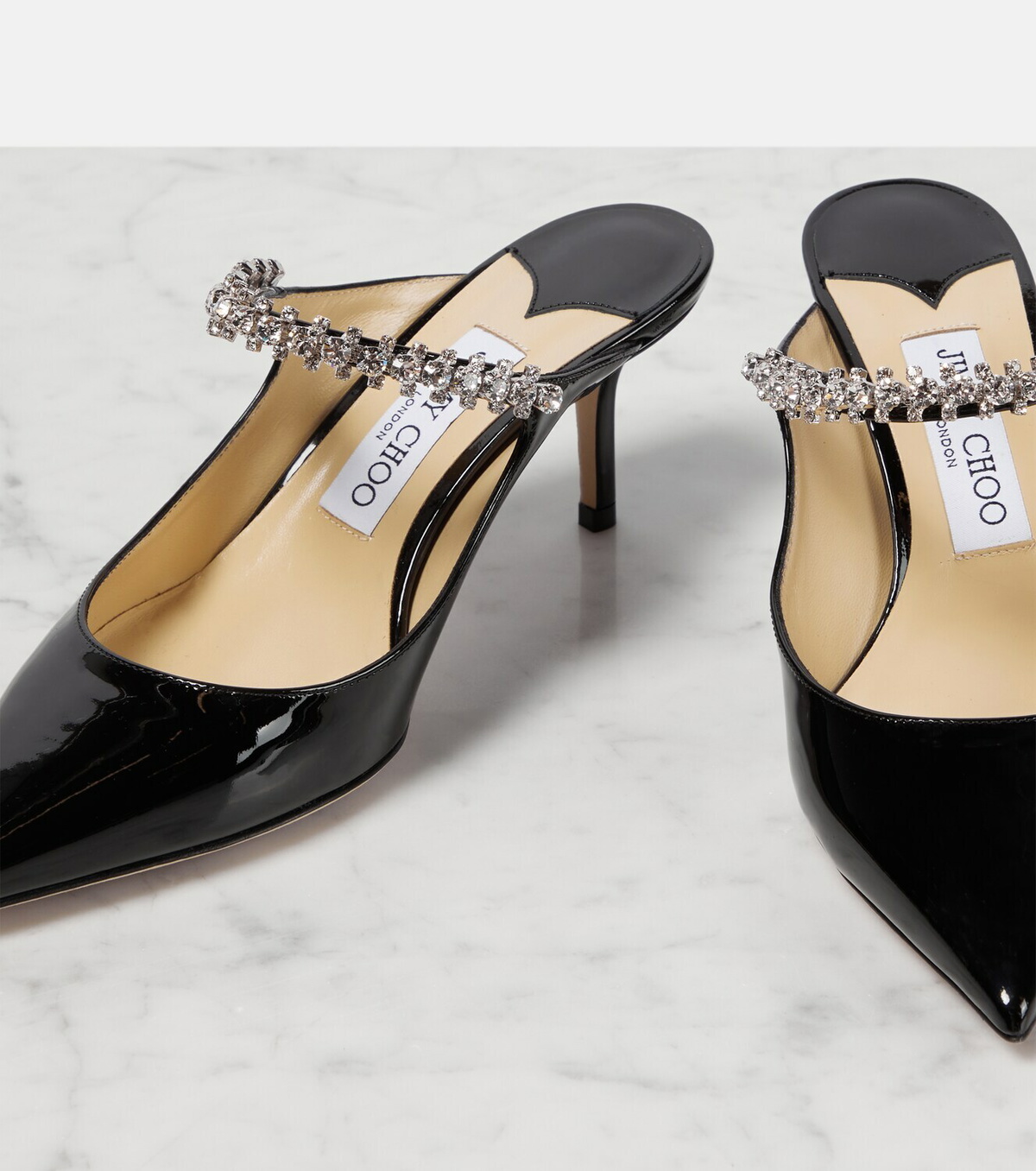 Jimmy Choo Bing 65 embellished patent leather mules Jimmy Choo