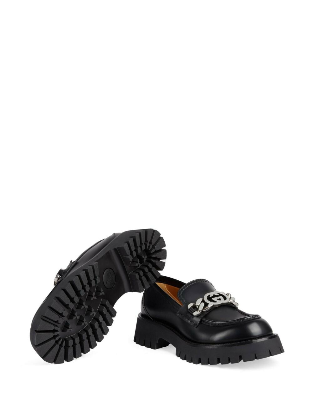 Gucci Black Leather Loafers with Silver Chain Detail SALE: Loafer Vintage Womens Gucci Horsebit Silver Buckle  main image 2