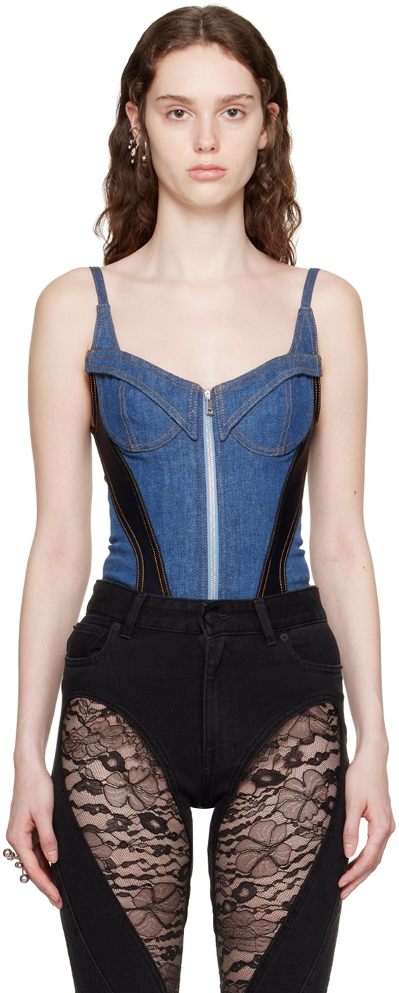 Denim front zip corset bodysuit - MUGLER - Women