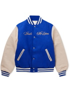 Rhude - McLaren Logo-Embroidered Wool-Twill and Leather Bomber Jacket - Blue