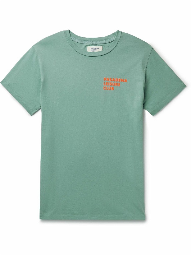 Photo: Pasadena Leisure Club - Puff Logo-Print Cotton-Blend Jersey T-Shirt - Blue