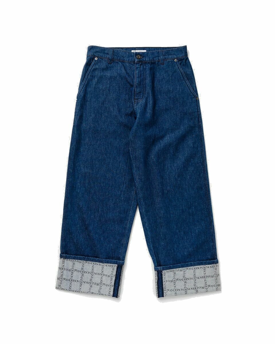 Photo: Jw Anderson Logo Grid Turn Up Workwear Jeans Blue - Mens - Jeans