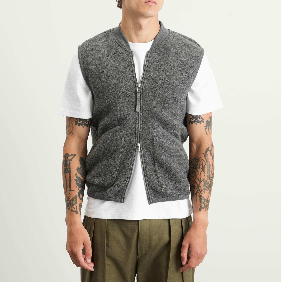 Universal Works Men's Wool Fleece Zip Waistcoat - Presented by END. in Grey Marl