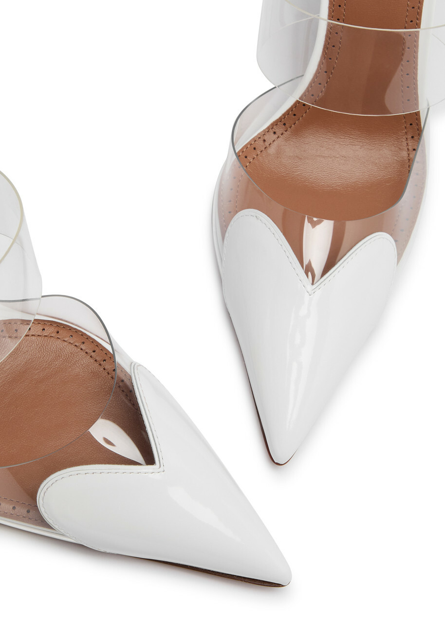 Alaïa Coeur 90 Patent Leather Mules White ALAÏA