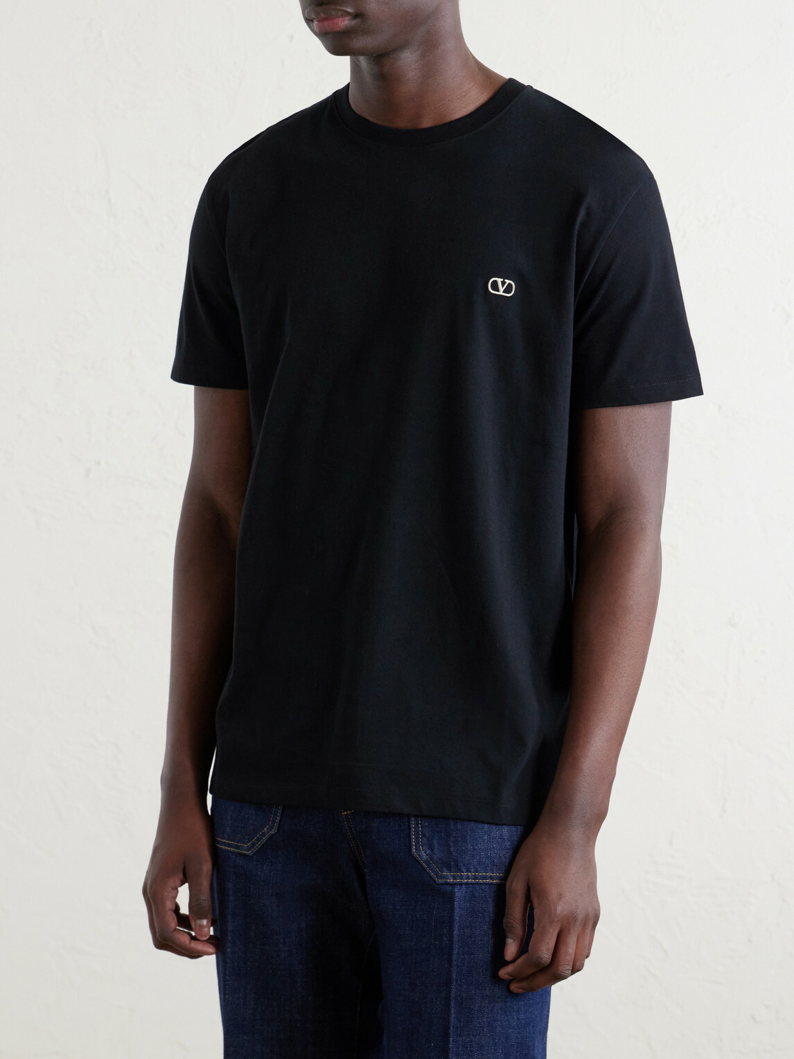 Valentino Garavani - Logo-Embroidered Cotton-Jersey T-Shirt - Black