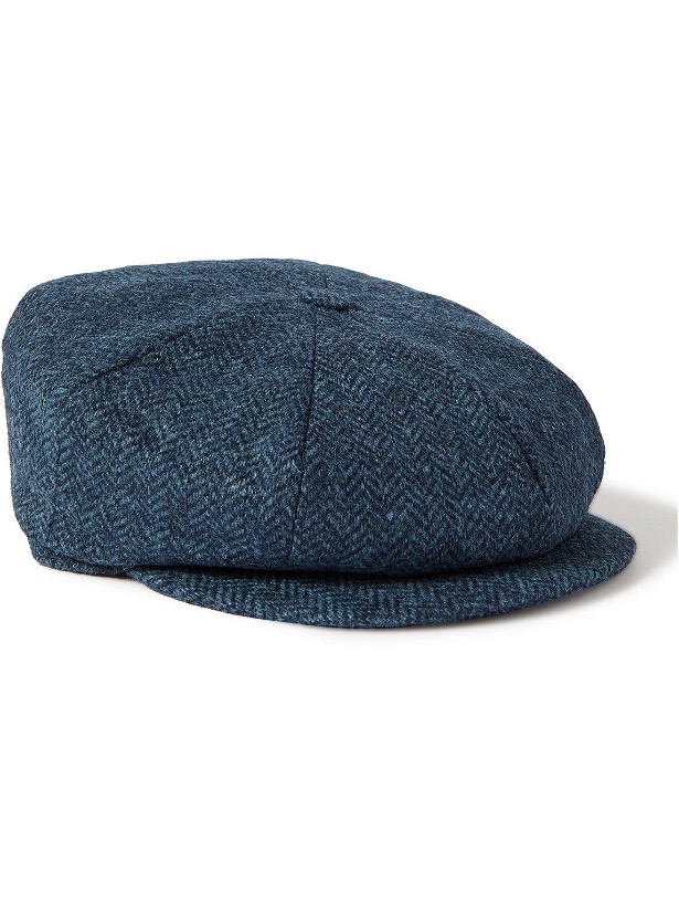 Photo: Lock & Co Hatters - Herringbone Virgin Wool-Tweed Flat Cap - Blue