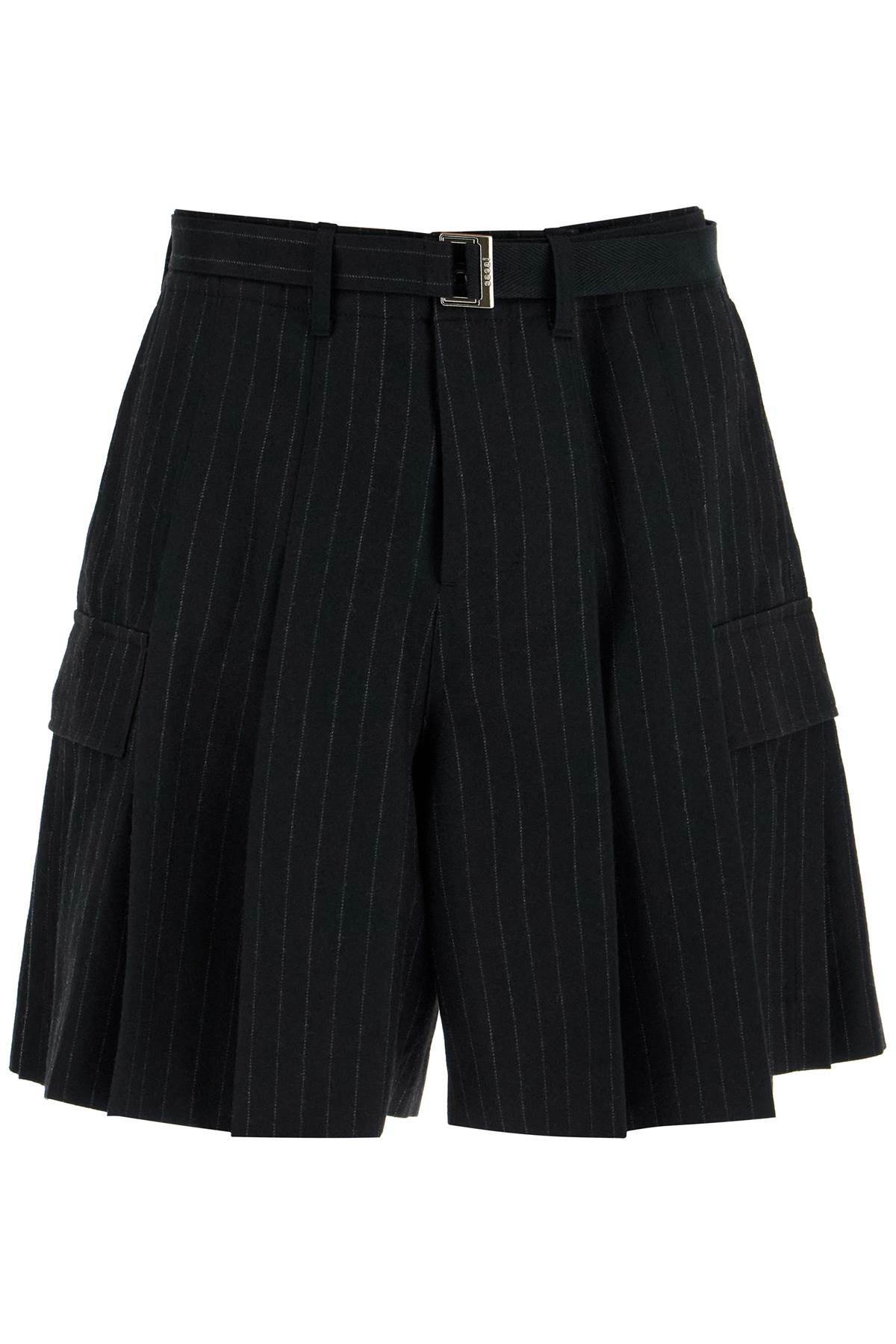 SACAI striped pleated bermuda shorts Black Sacai