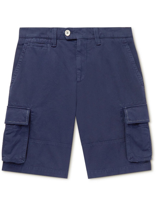 Photo: Brunello Cucinelli - Straight-Leg Cotton-Gabardine Cargo Shorts - Blue