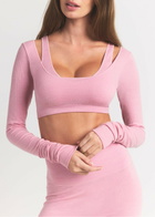 Skims Cropped Ribbed Wool-blend top Pink