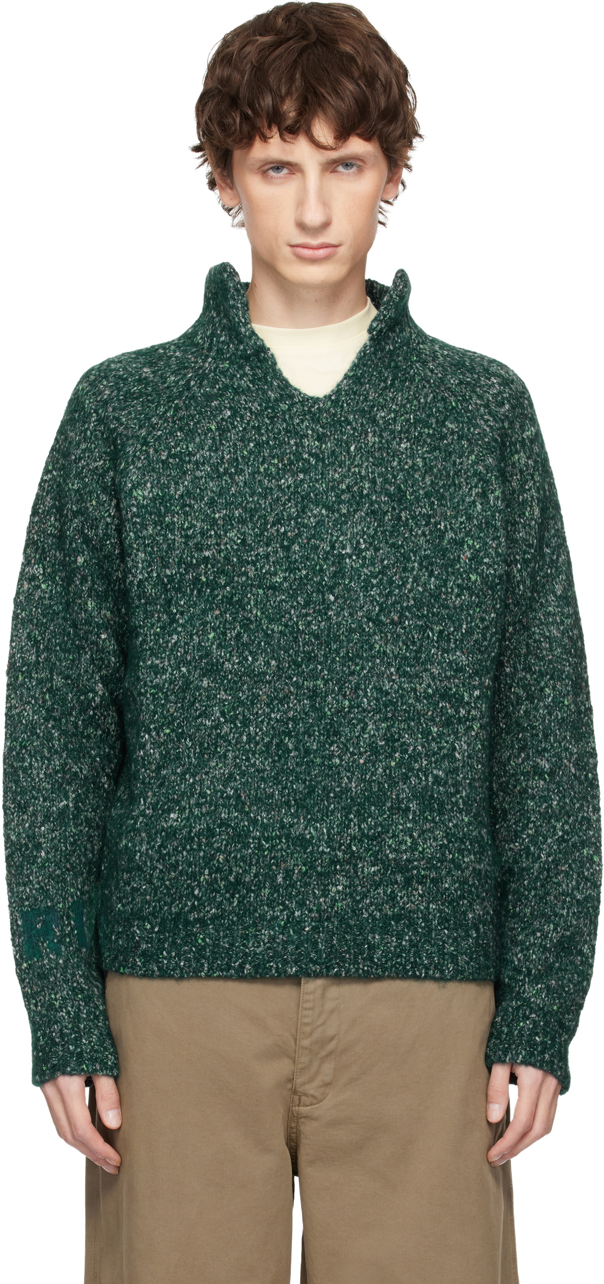 ERL Green Slit Neck Alpaca Sweater