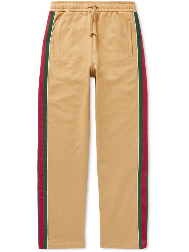 Photo: Gucci - Tapered Webbing-Trimmed Felted Cotton-Jersey Sweatpants - Brown