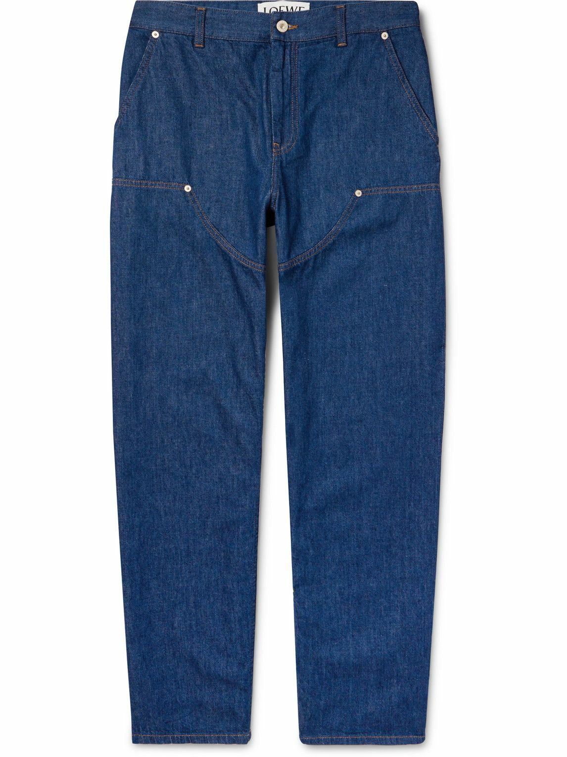 Loewe - Painter Straight-Leg Debossed Leather-Trimmed Jeans - Blue Loewe