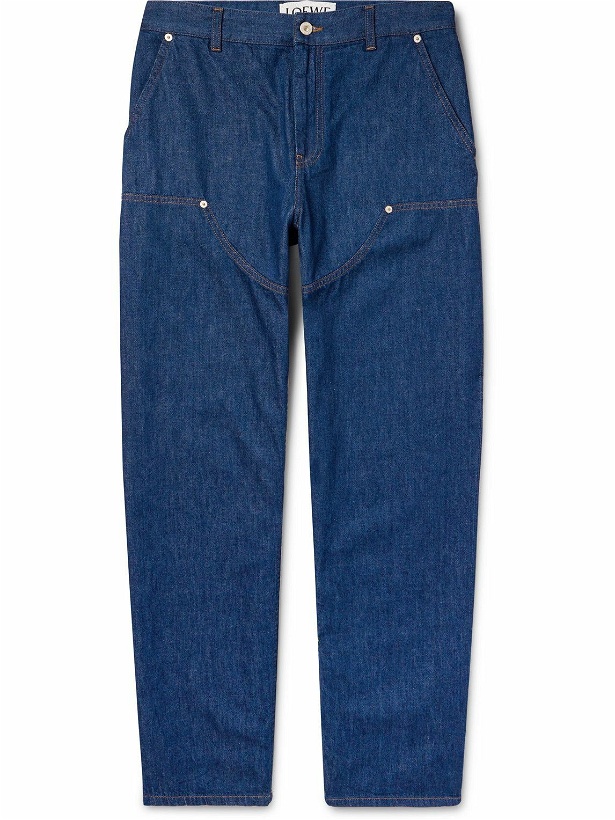 Photo: Loewe - Painter Straight-Leg Debossed Leather-Trimmed Jeans - Blue