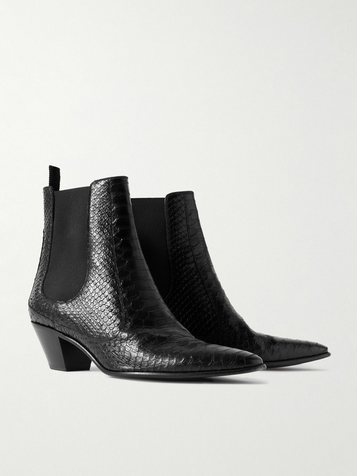 CELINE - Snake-Effect Leather Chelsea Boots - Black